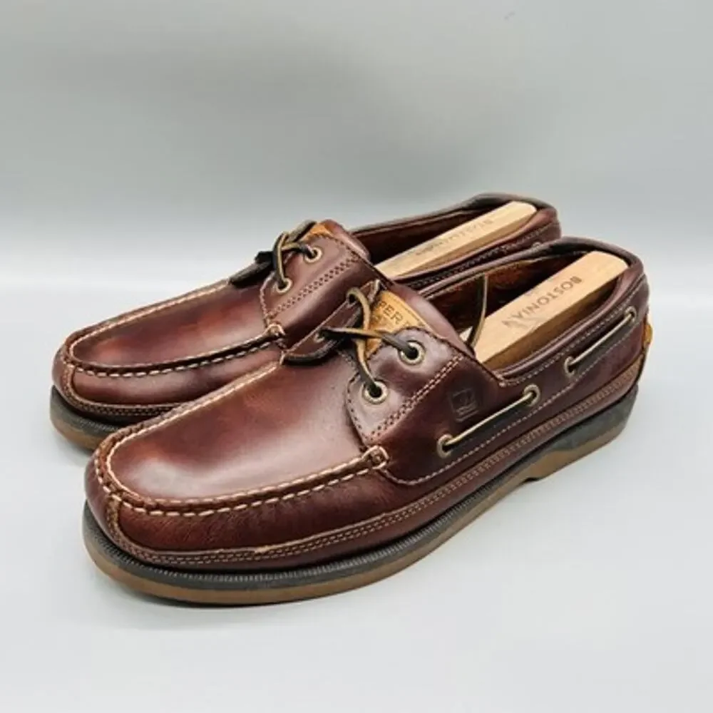 Sperry Shoes Mens 11 Brown Leather Top Sider Mako Boat Moc Toe Casual Comfort